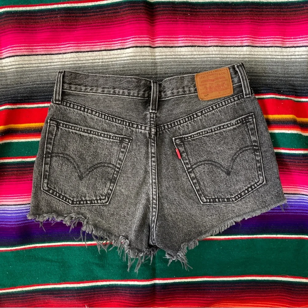 Distressed Black 501 Levi’s Denim Shorts - Picture 2 of 5